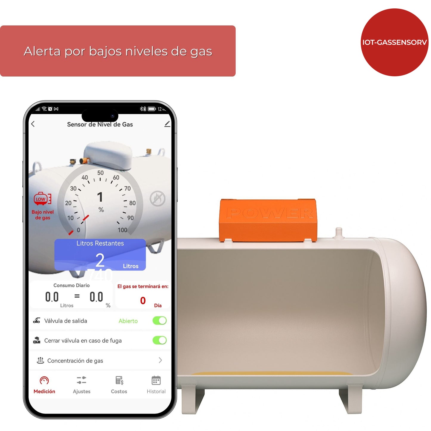 Sensor Inteligente de Gas para Tanques Estacionarios con App y electroválvula | IOT-GASSENSORV