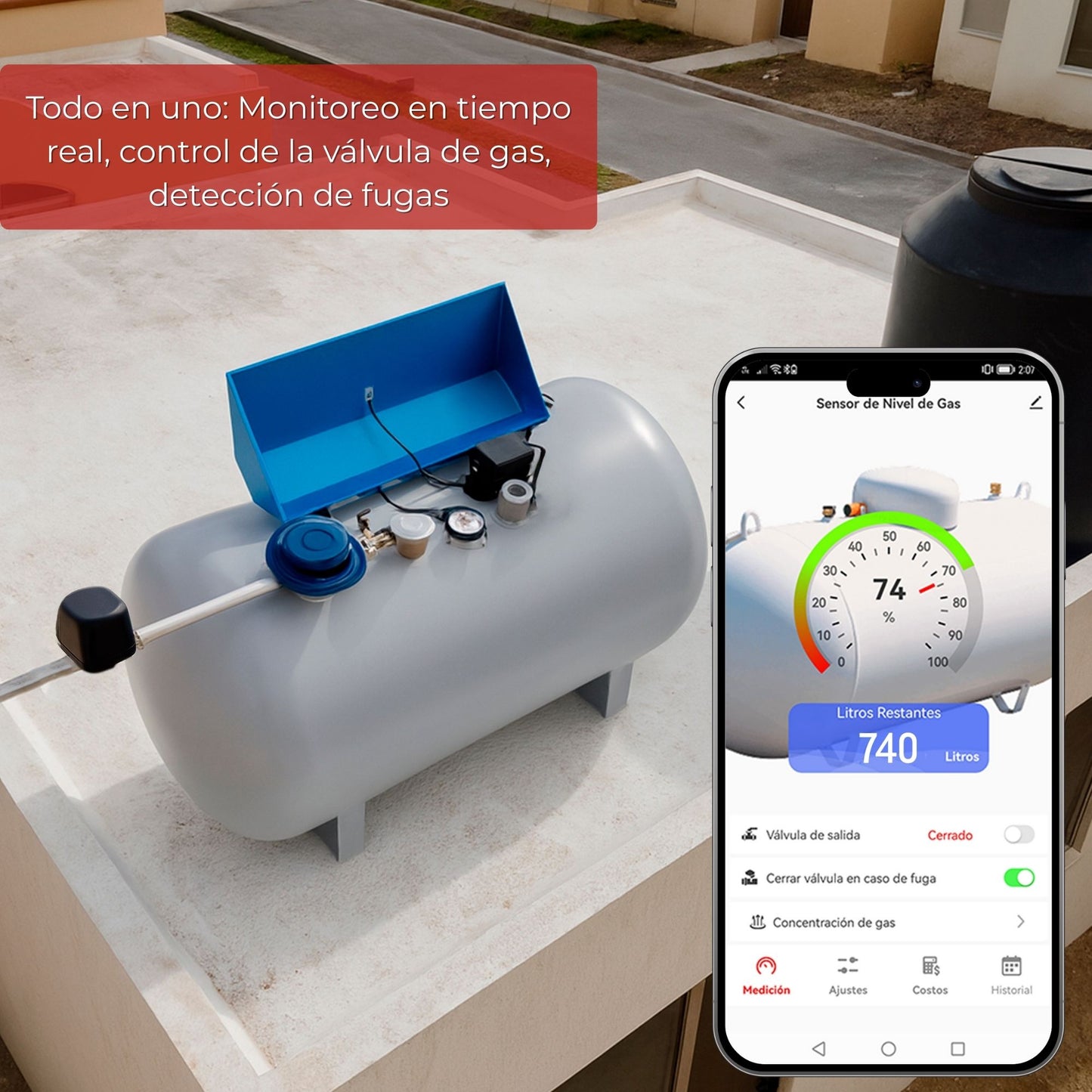 Sensor Inteligente de Gas para Tanques Estacionarios con App y electroválvula | IOT-GASSENSORV