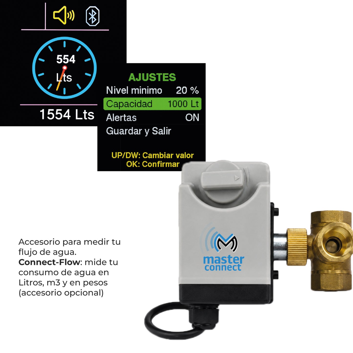 Medidor y sensor inteligente de nivel de agua para tinacos, cisternas y depósitos de agua, WiFi con App, Alertas de Desabasto, Desborde y Llegada de Agua | CONNECT-WATERPRO