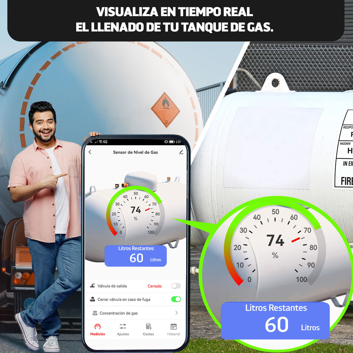 Sensor Inteligente de Gas para Tanques Estacionarios con App y electroválvula | IOT-GASSENSORV