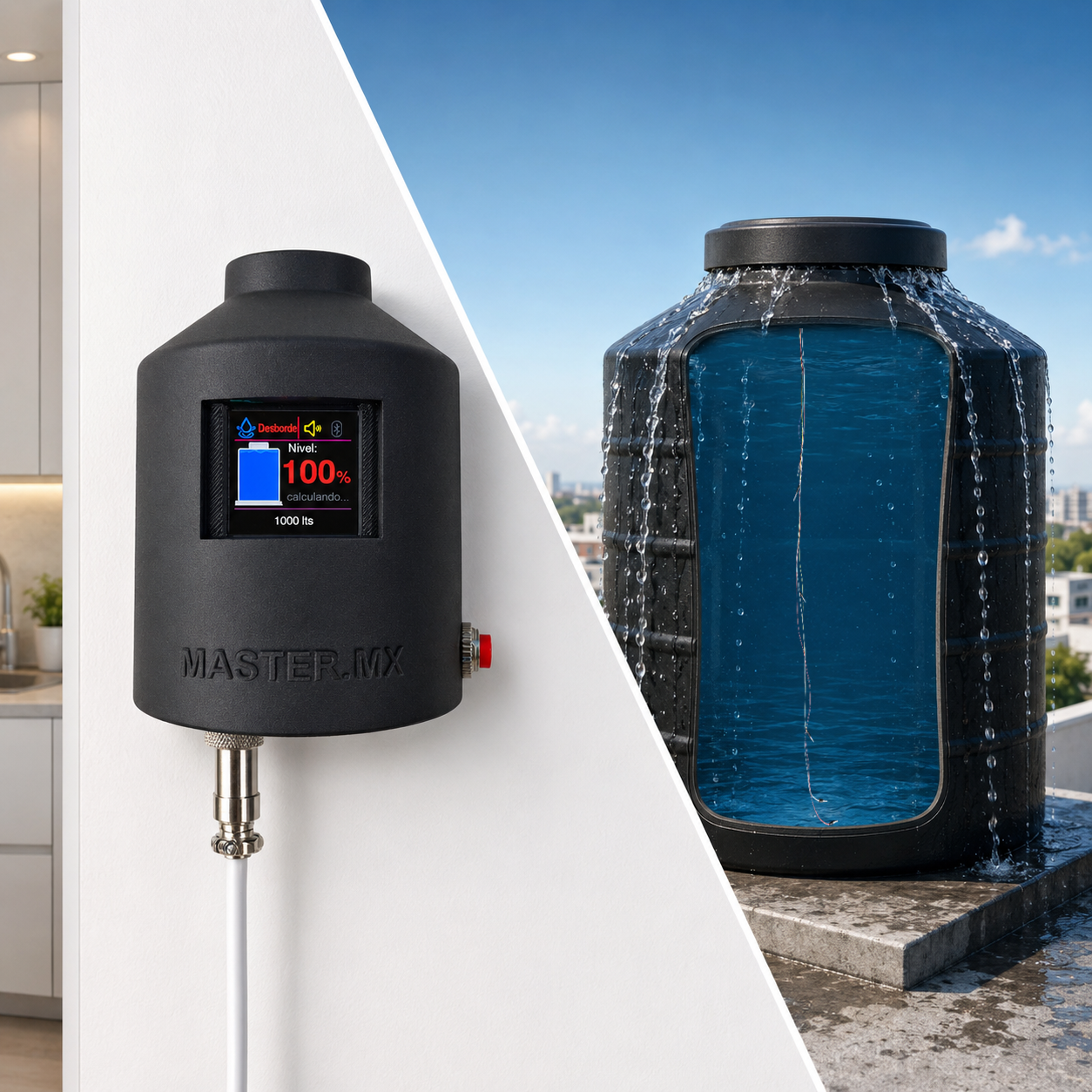 Medidor de nivel agua tinaco cisterna con electroniveles inoxidables 9v 15m | PUSH-WATER