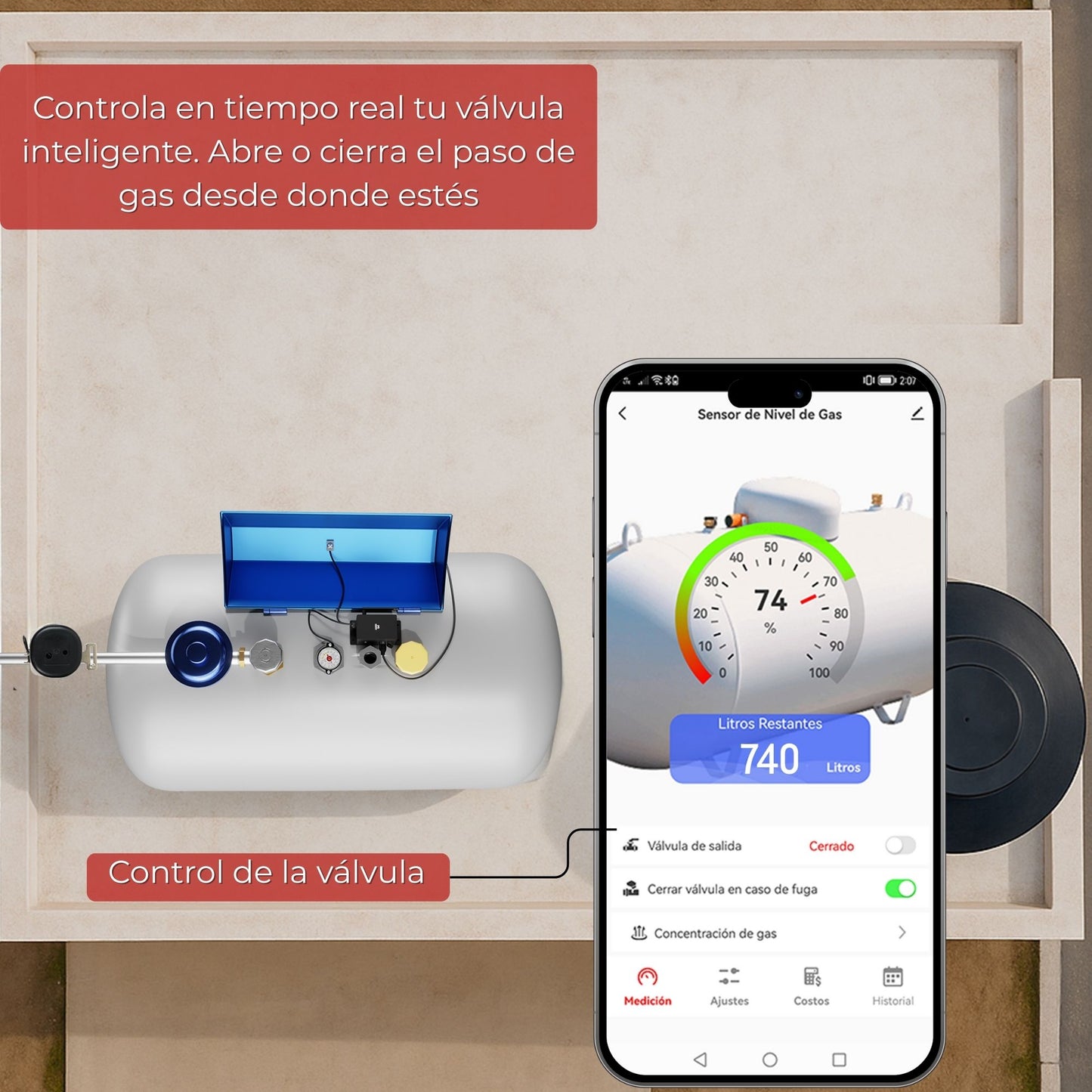 Sensor Inteligente de Gas para Tanques Estacionarios con App y electroválvula | IOT-GASSENSORV