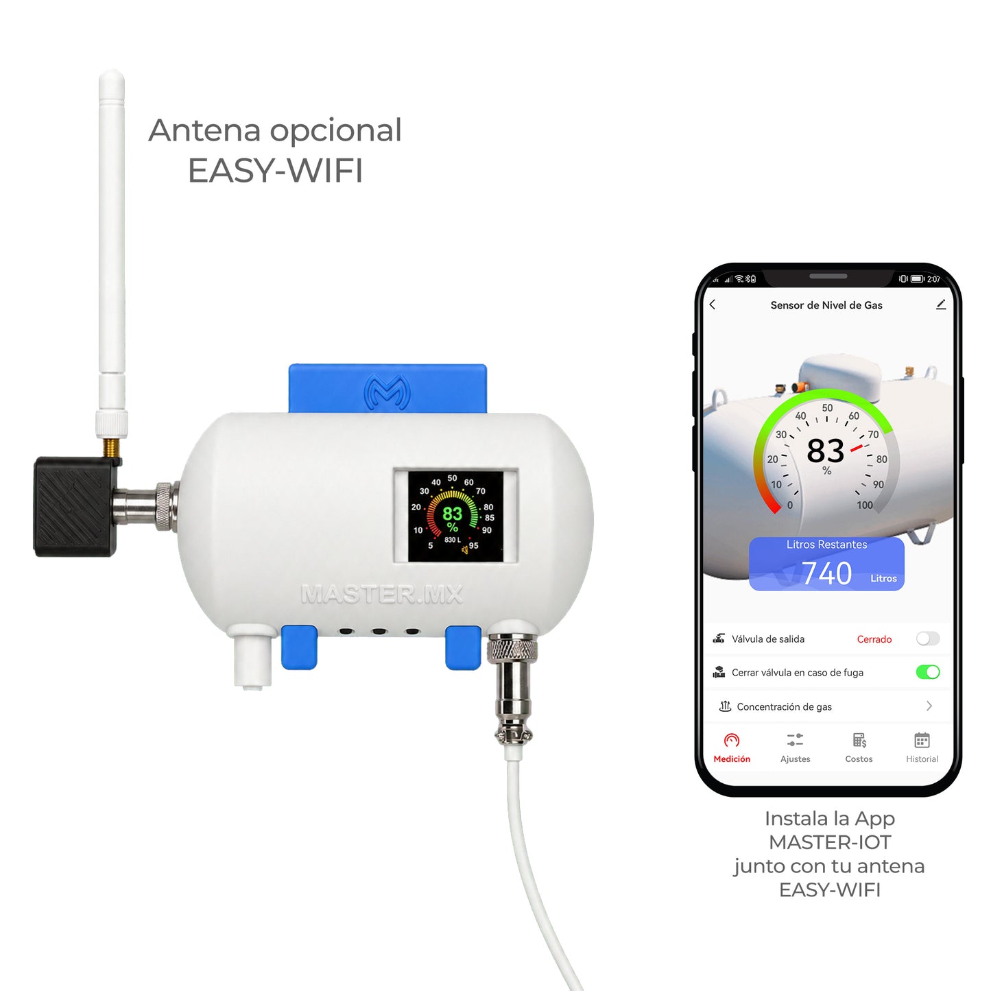 Medidor de gas LP para tanque estacionario sin Wifi Tiempo Real | EASY-GASPRO
