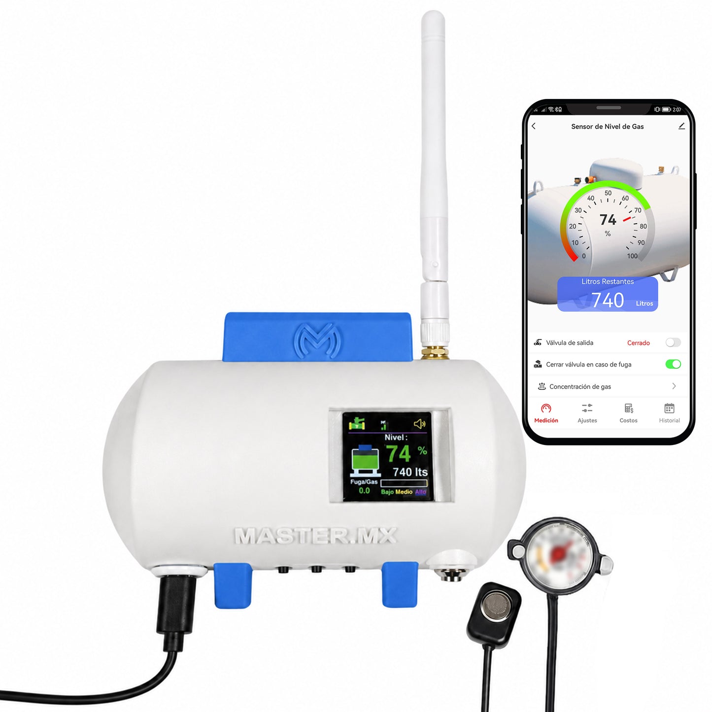 Sensor medidor inteligente para tanque de gas LP estacionario | Mide nivel de gas y detecta fugas | CONNECT-GASPRO
