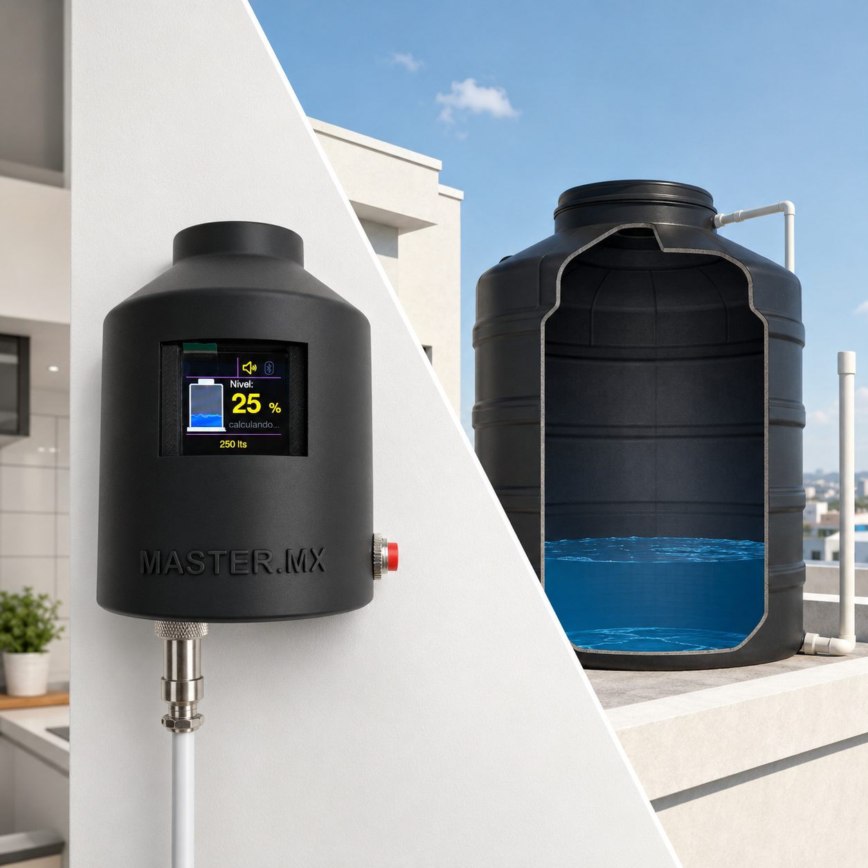 Medidor de nivel agua tinaco cisterna con electroniveles inoxidables 9v 15m | PUSH-WATER