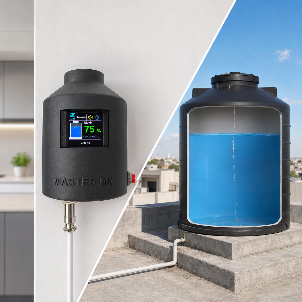 Medidor de nivel agua tinaco cisterna con electroniveles inoxidables 9v 15m | PUSH-WATER